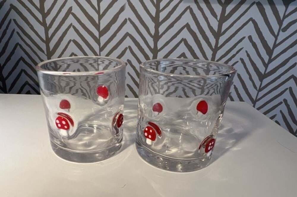 Icon Red Mushroom Double Rocks Old-Fashioned Glasses, Set of 2
